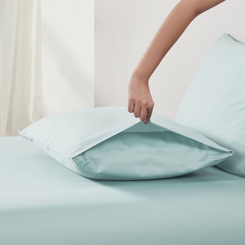 100% Cotton Seafoam Pillow Cases Standard Size / Queen Size Set of 2 Soft & Cooling Sateen Weave by California Design Den
