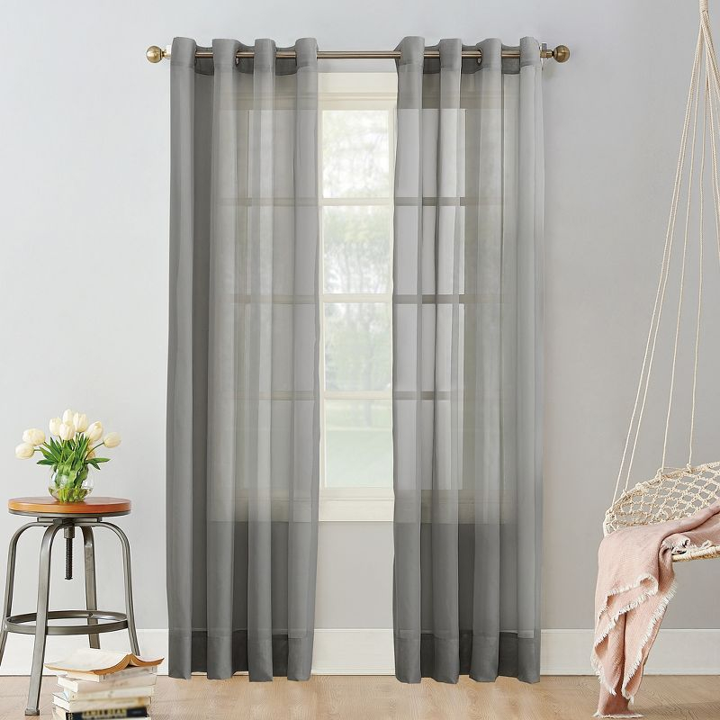 84"x59" Emily Sheer Voile Grommet Top Curtain Panel Dark Gray - No. 918: Sheer Curtain Panels, Indoor Use
