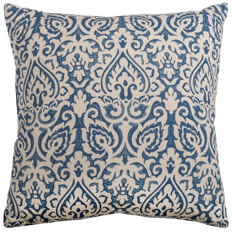22"x22" Oversize Dulane Damask Poly Filled Square Throw Pillow Blue - Rizzy Home: Indoor Cotton Canvas with Hidden Zipper