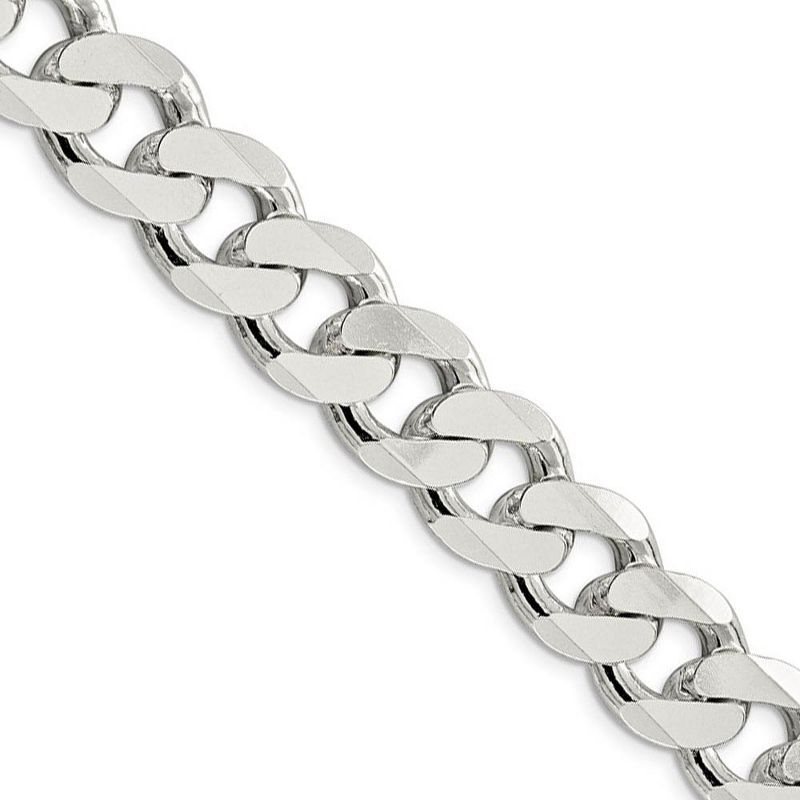 Black Bow Jewelry Men's 15mm, Sterling Silver Solid Flat Curb Chain Necklace, 26 Inch
