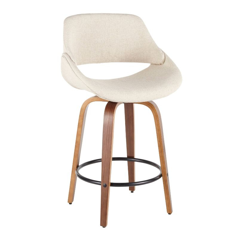 LumiSource Set of 2 Fabrico Mid Century Modern Counter Height Barstool Cream/Black: Swivel, Upholstered, Wood Legs