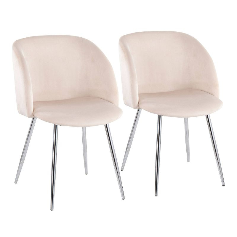 Set of 2 Fran Dining Chairs Velvet/Metal Chrome/Cream: Padded, Tapered Legs, LumiSource