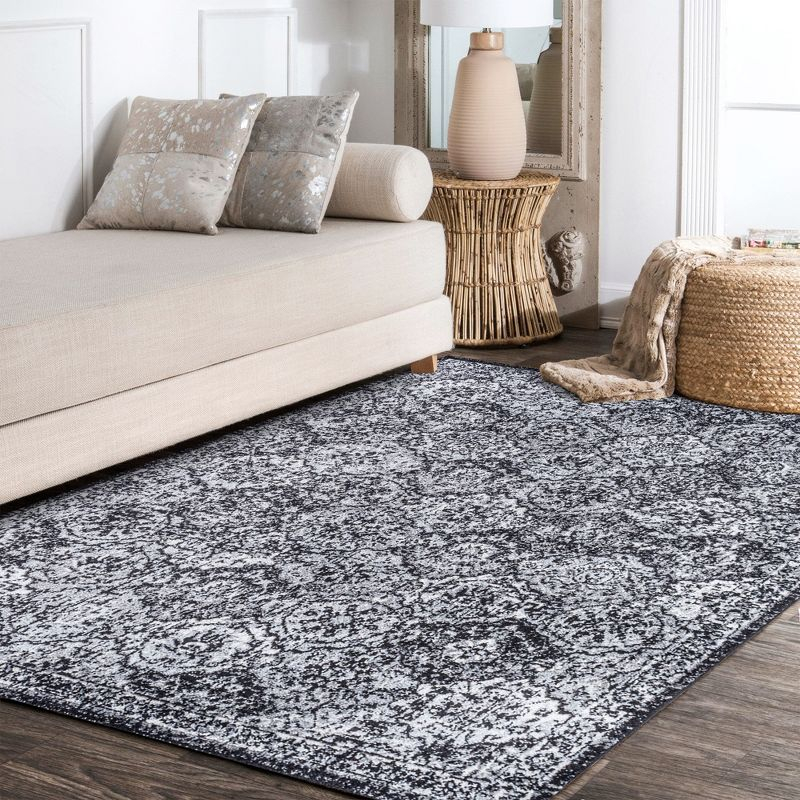 4' x 6' Modern Persian Boho Vintage Trellis Area Rug, Black/Ivory - JONATHAN Y
