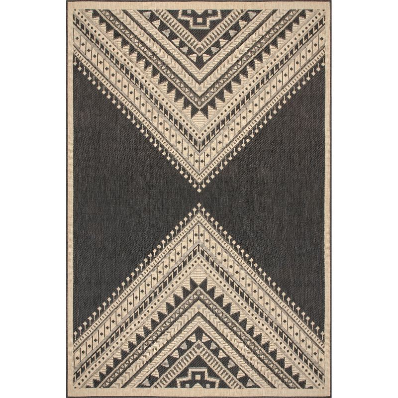 Nuloom Landry Geometric 4x6 Indoor/Outdoor Area Rug for Living Room Patio Deck Front Porch Kitchen, Charcoal/Ivory