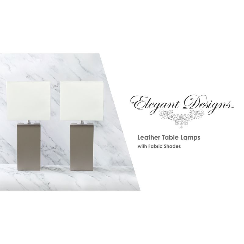 Elegant Designs Set of 2 Leather Table Lamps with Fabric Shades Espresso Brown: UL Listed, Cotton Shade, Metal Body, No Assembly Required