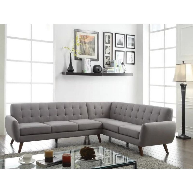 108" Essick Sectional Sofa Light Gray Linen - Acme Furniture: Contemporary L-Shaped, Tufted Back, Includes Pillow