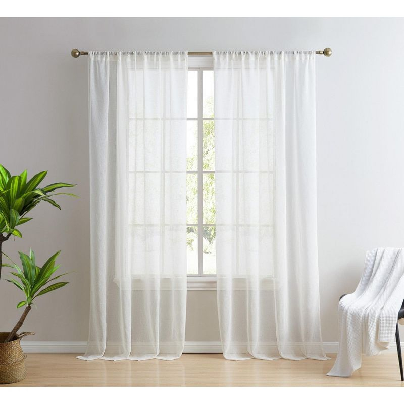 HLC.ME Penelope Faux Linen Textured Privacy Sheer Light Filtering Rod Pocket Curtains Panels, Set of 2 - Ivory, 54 W x 96 L