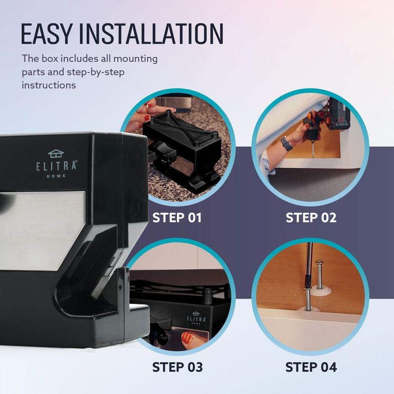 Elitra 3 in 1 Under the Cabinet Electric Can Opener, Blade Sharpener, Bottle Opener - Black