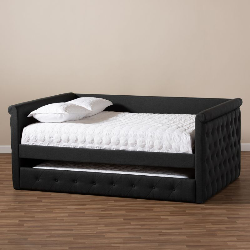 Queen Alena Daybed with Trundle Dark Gray - Baxton Studio: Contemporary Upholstered, Foam Padded, Bedroom Furniture