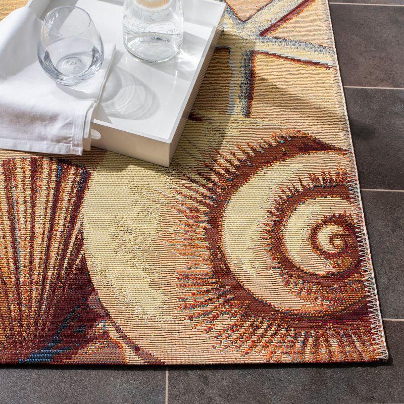 Barbados 500 BAR555 Power Loomed Indoor/Outdoor Area Rug - Gold/Blue - 6'6"x6'6" - Safavieh
