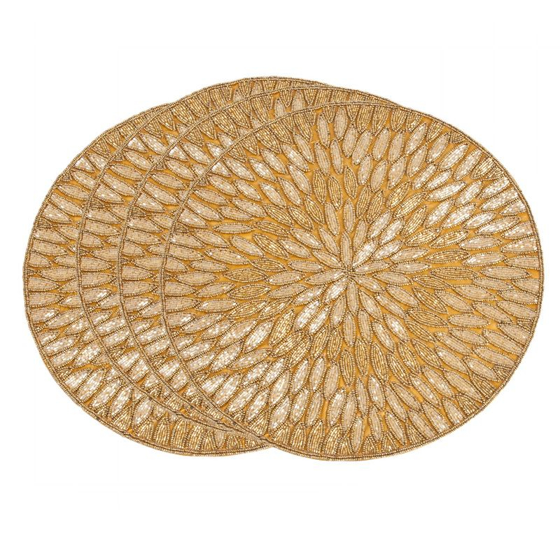 Saro Lifestyle Beaded Design Placemat (Set of 4), Gold, 15" Round