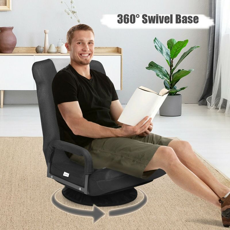 360-Degree Swivel Gaming Floor Chair with Foldable Adjustable Backrest Grey
