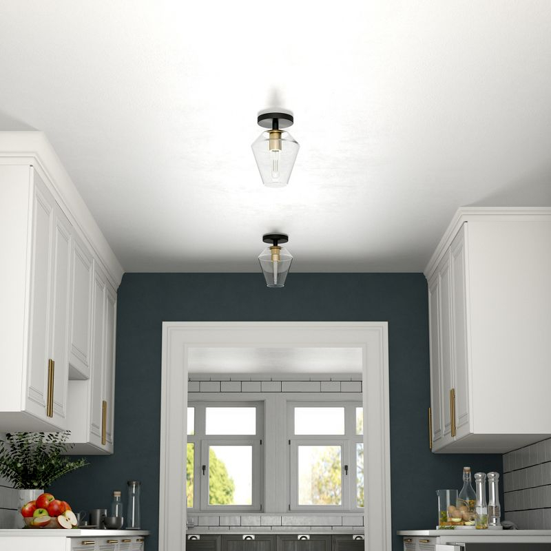 Hudson and Canal 7" Wide Semi Flush Mount: UL Listed, Retro-Inspired, Metal/Glass Fixture