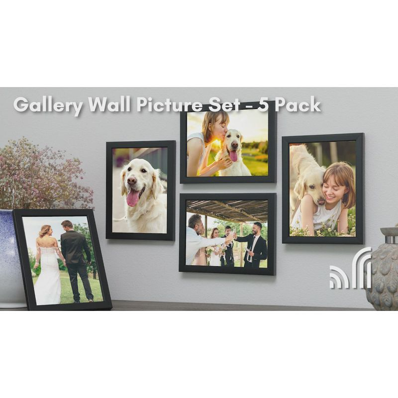 Americanflat 5 Pack of 8x12 Frames with 6x8 Mat - Plexiglass Cover - Black