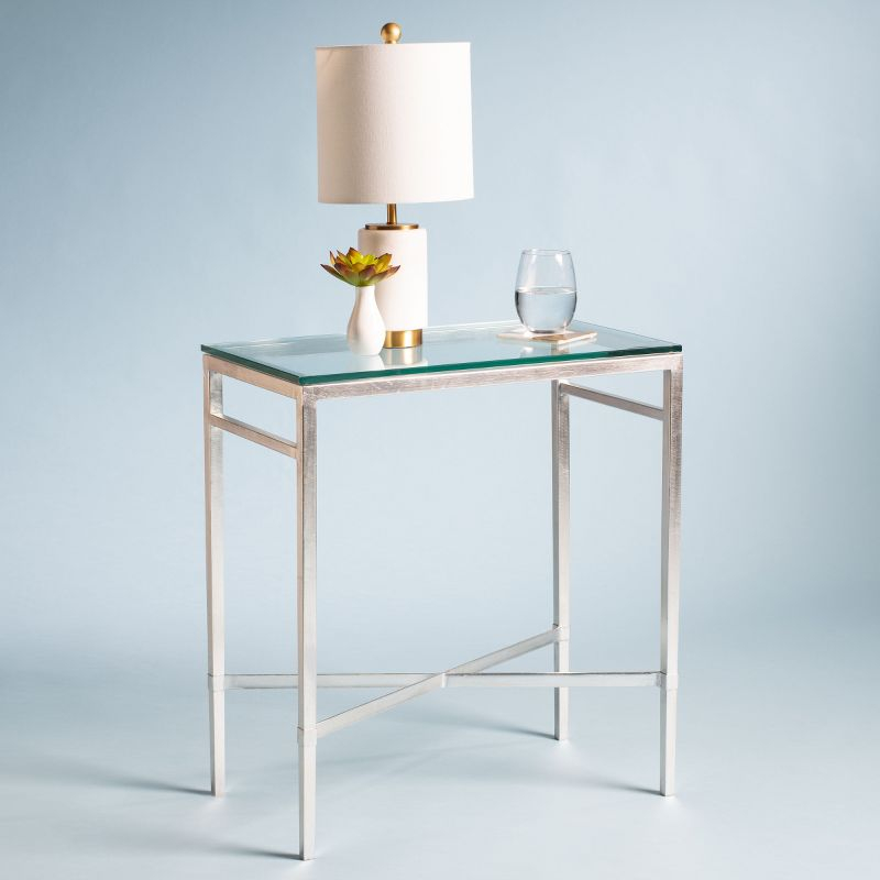 Viggo Antique Silver Glass Side Table - AMH8300B - Silver/Glass - Safavieh Couture