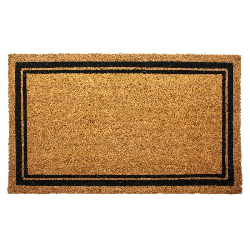 1'5" x 2'5" Indoor/Outdoor Coir Doormat with Border Natural/Black - Entryways: PVC Backed, Shake Clean, Medium Pile