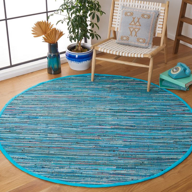 Rag Rug RAR121 Hand Woven Indoor Area Rug - 6' Round - Blue/Multi - Safavieh