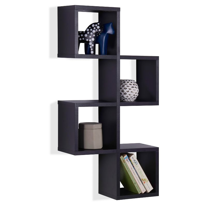 Danya B. 30" x 15.25" Cubby Chessboard Wall Shelf Black : Modern Laminated MDF, Versatile Display