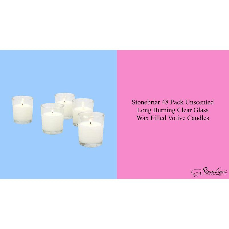 48pk Unscented Long Burning Clear Glass Wax Candles Ivory - Stonebriar Collection: Traditional Style, 15hr Burn Time