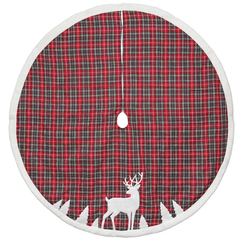 Northlight 48" Red and Black Plaid Reindeer Christmas Tree Skirt