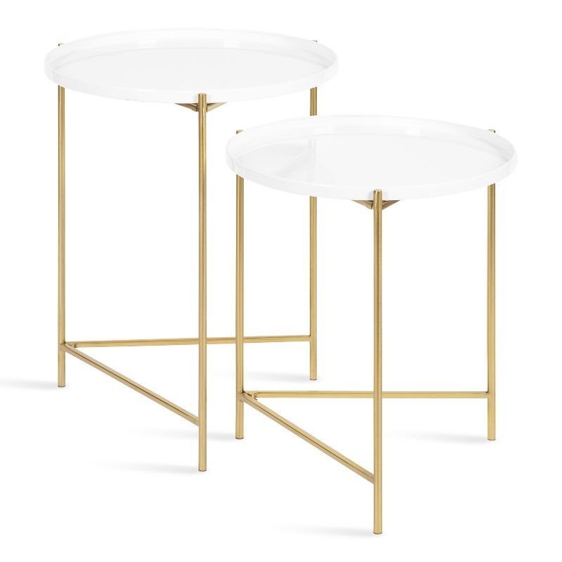 Kate and Laurel Ulani Round Metal Nesting Table, 2 Piece, White and Gold