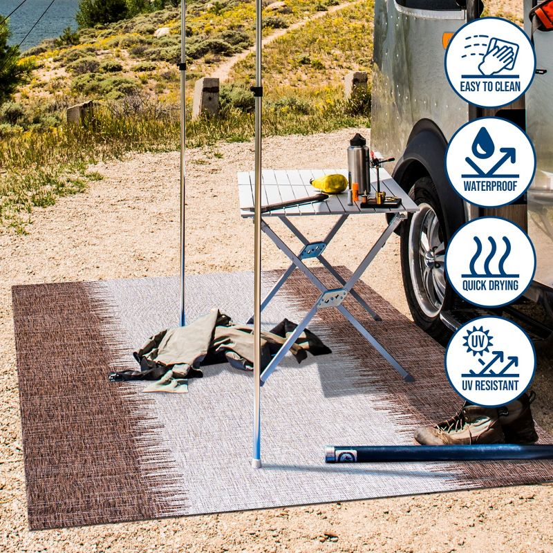 5'x8' Tavira Modern Strie' Indoor/Outdoor Area Rug, Brown/Beige - JONATHAN Y