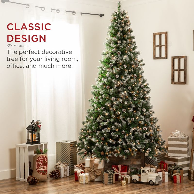 Best Choice Products 6ft Pre-Lit Pre-Decorated Holiday Christmas Tree w/ 1,000 Flocked Tips, 250 Lights, Metal Base