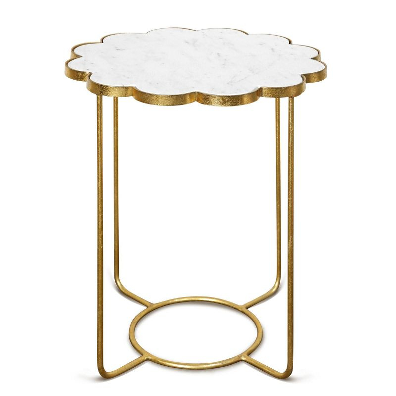 StyleCraft Ophelia White Marble Top Side Accent Table Gold: Luxury Glam, Iron Frame, No Assembly Required