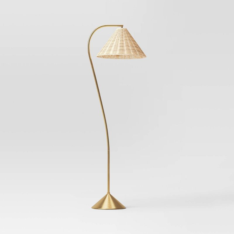 Gooseneck Floor Lamp with Natural Shade Brass - Threshold™: Adjustable, Rattan Shade, ETL Listed, Metal Base