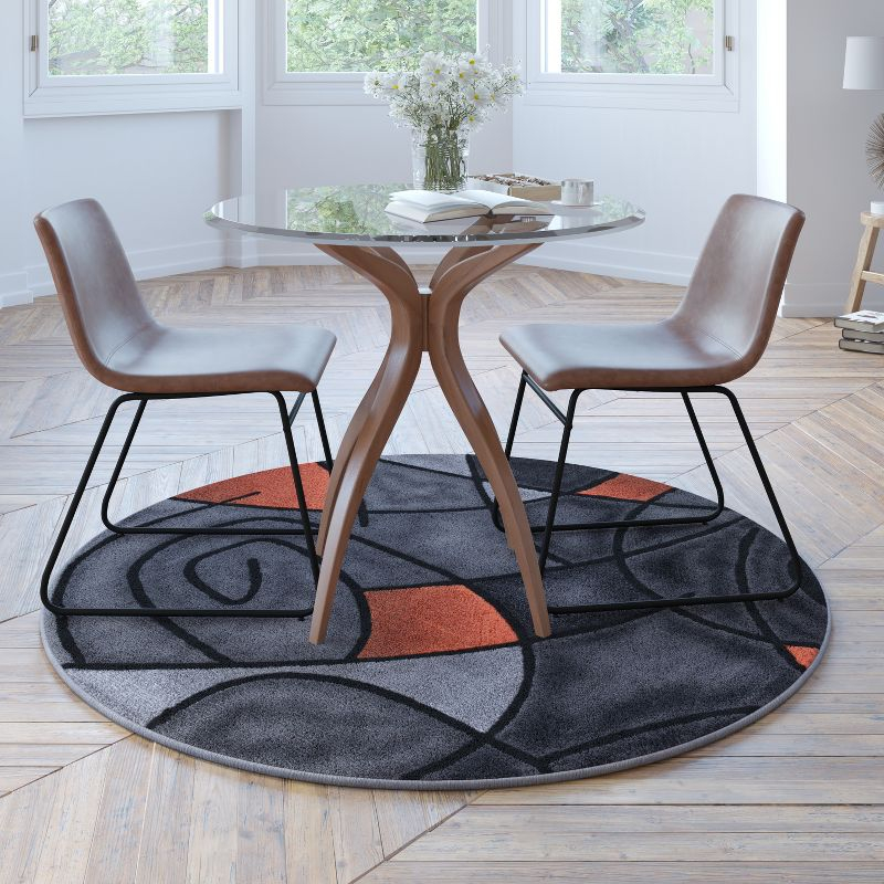 Flash Furniture Jubilee Collection 5' x 5' Round Orange Abstract Area Rug - Olefin Rug with Jute Backing - Living Room, Bedroom, Family Room