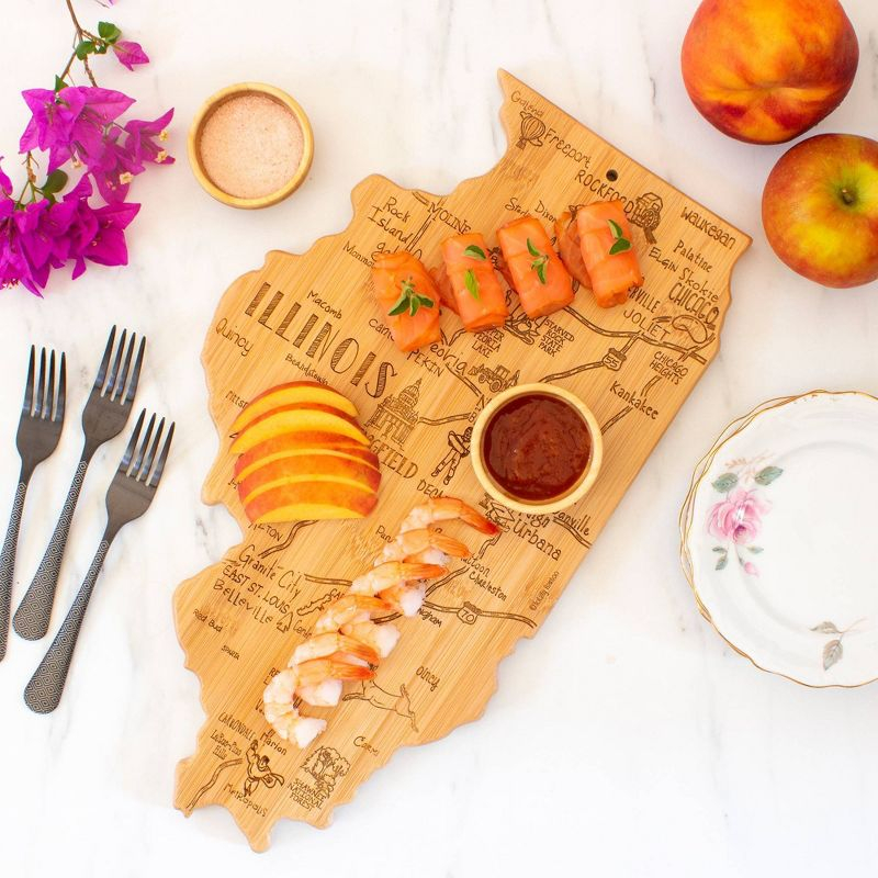Totally Bamboo Destination Illinois Serving and Cutting Board: State Design, Lightweight Bamboo, 16.5" x 9.25"