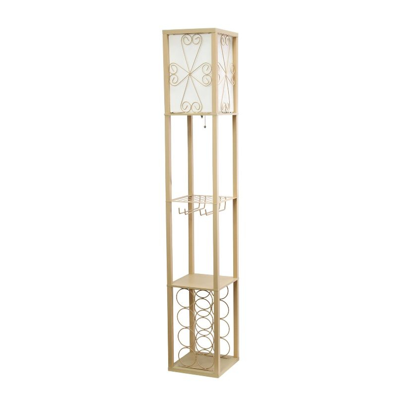 Etagere Organizer Storage Shelf Floor Lamp with Linen Shade Tan - Simple Designs: Modern Electric Wood Composite Lighting