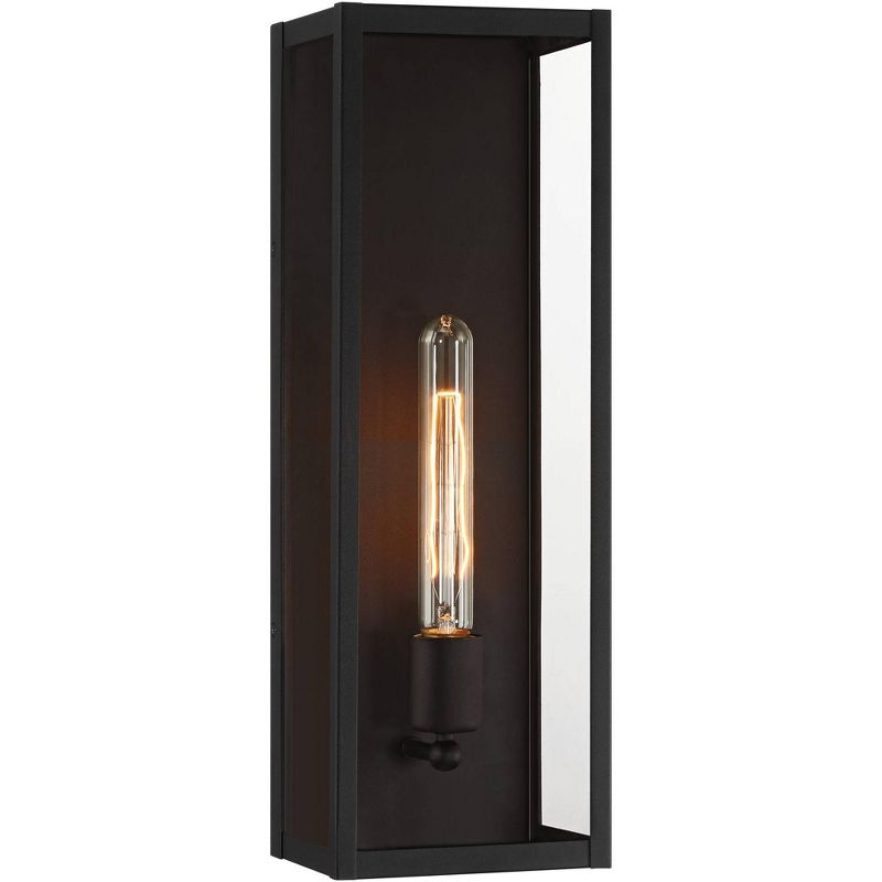 John Timberland Cornell 18" High Modern Box Outdoor Wall Light Fixture Mount Porch House Exterior Outside Edison Bulb Sand Black Clear Glass Shade