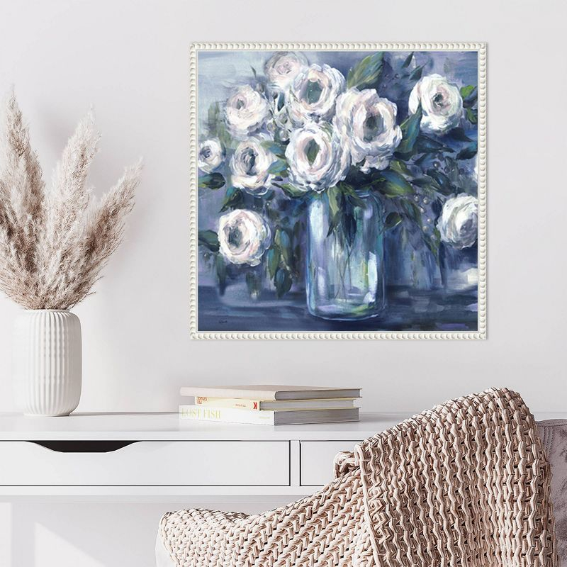 Amanti Art 22"x22" Indigo and White Blooms in Mason Jar by Tre Sorelle Studios Framed Canvas