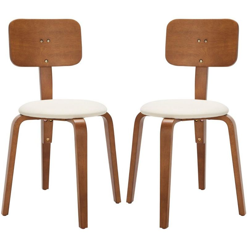 Jo Stackable Upholstered Dining Chairs (Set of 2) - DCH1010 - Walnut/Cream - Safavieh