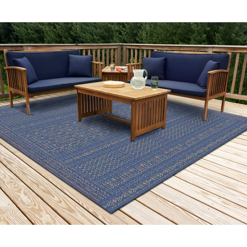 Liora Manne Avena Panel Stripe Indoor/Outdoor Rug Denim 7'10" Square