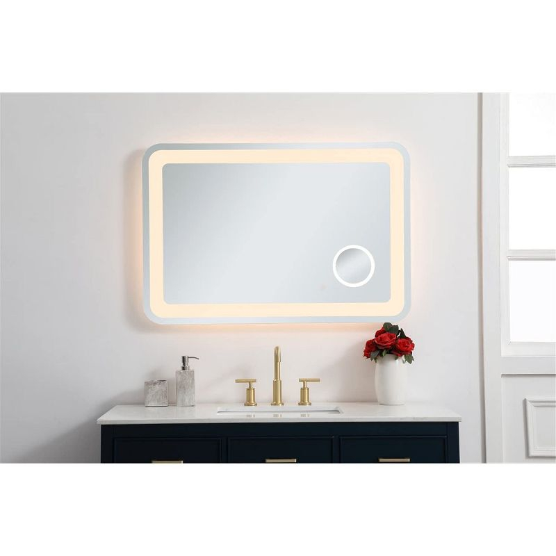 Elegant Lighting Lux 27in x 40in Hardwired LED mirror with magnifier and color changing temperature 3000K/4200K/6000K