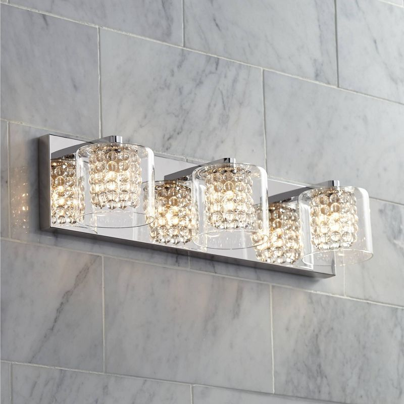 Possini Euro Design Coco Modern Wall Light Chrome Hardwire 20 1/2" 3-Light Fixture Clear Glass Crystal for Bedroom Bathroom Vanity Reading Living Room