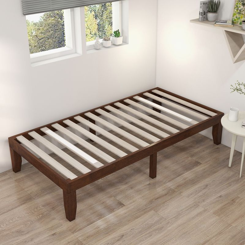Costway Twin Wooden Platform Bed 14'' Slats Support Mattress Foundation Brown Cherry
