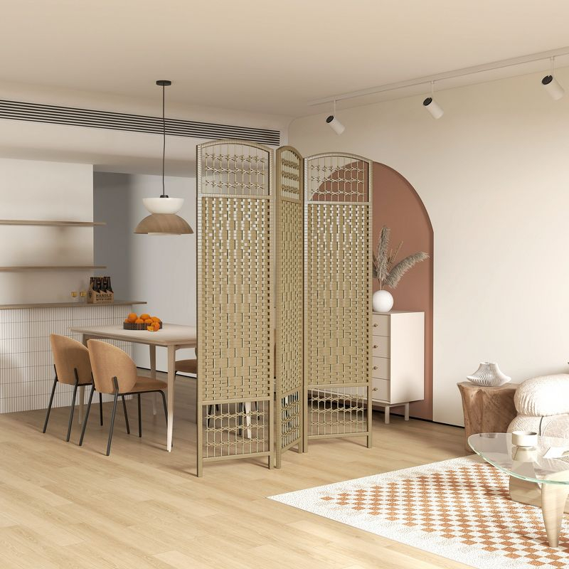 HOMCOM 3 Panel Room Divider, Folding Privacy Screen, 5.6' Room Separator, Wave Fiber Freestanding Partition Wall Divider, Natural