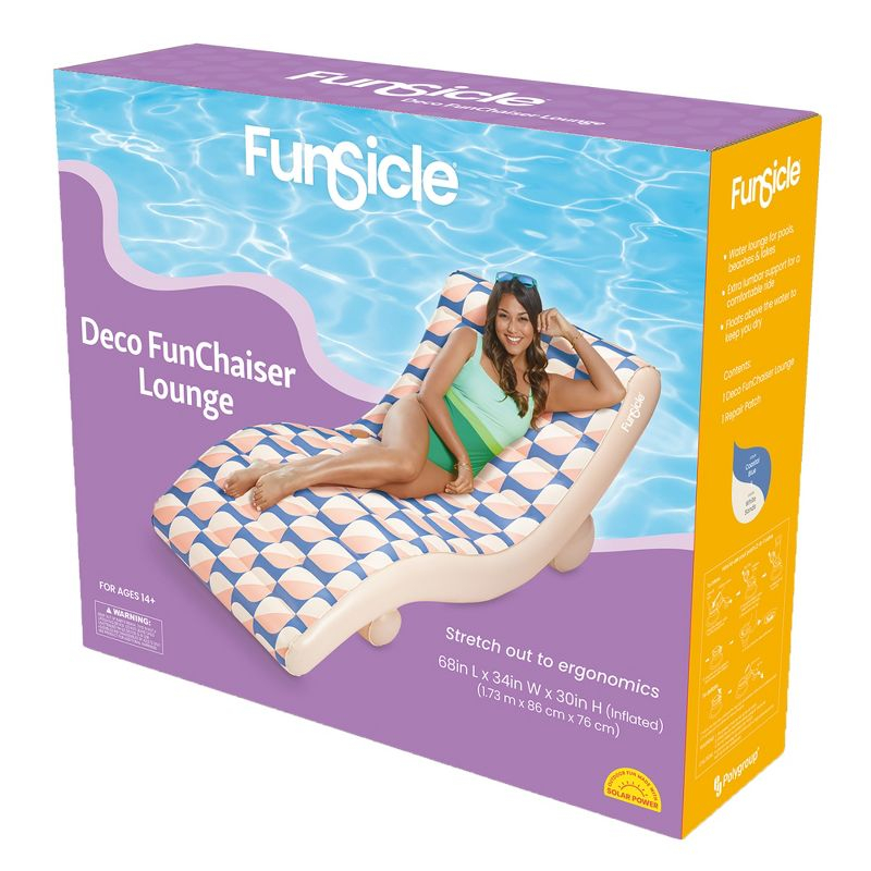 Funsicle: Inflatable Deco FunChaiser Pool & Water Float Lounge - Blue & Cream