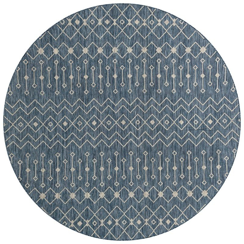 Unique Loom 10' 0 x 10' 0 Round Indoor/Outdoor Trellis Blue Area Rug