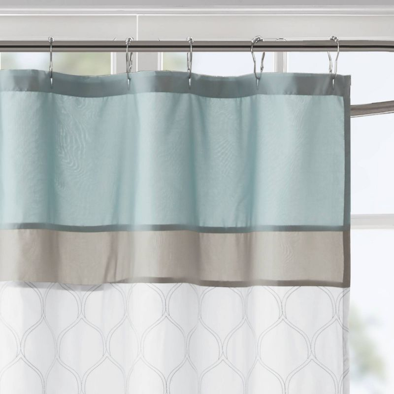 Stacie Embroidered Shower Curtain Seafoam - 510 Design: Paisley Microfiber, Easy Care, Buttonhole Top