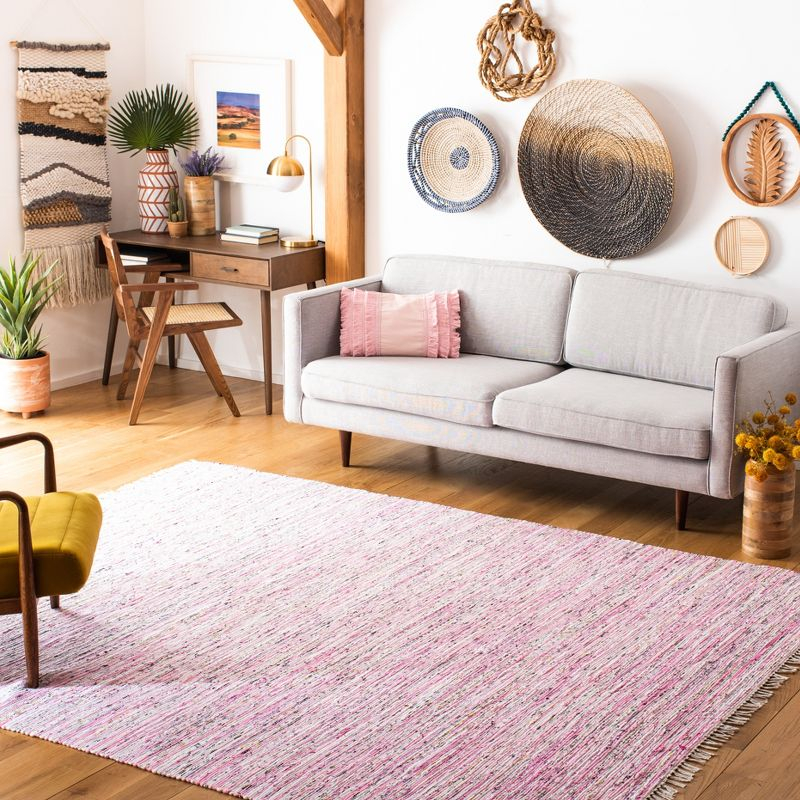 Rag Area Rug RAR125 Hand Woven Area Rug - Light Pink/Multi - 8'x10' - Safavieh.