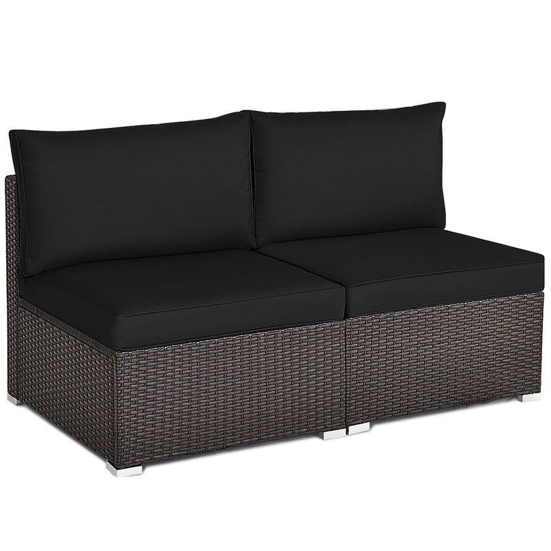 Costway 2PCS Patio Rattan Armless Sofa Sectional Furniture Conversation W/Black Cushion