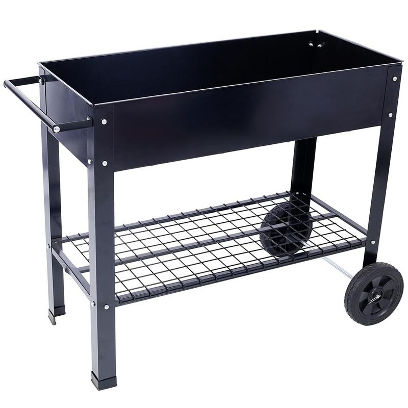 Elevated Raised Garden Bed, Outdoor Large Metal Planter Box Stand with Legs and Wheels, Mobile Patio Flower Bed with Storage Shelf for Backyard