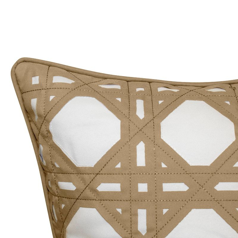 Embroidered Geometric Rattan Indoor/Outdoor Throw Pillow Khaki - Edie@Home: Weather-Resistant, Zipper Closure, Square Shape