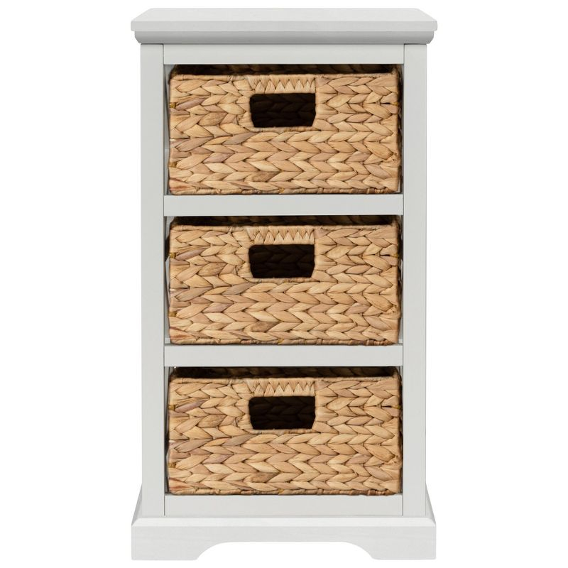 eHemco Hampton Meadows 3 Tier X-Side End Storage Cabinet with 3 Wicker Baskets, White