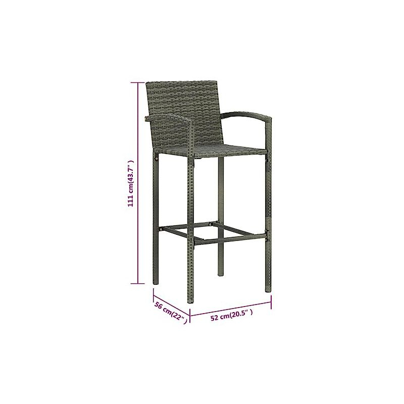 vidaXL Bar Stool Set of 4 Grey PE rattan, powder-coated steel Medium