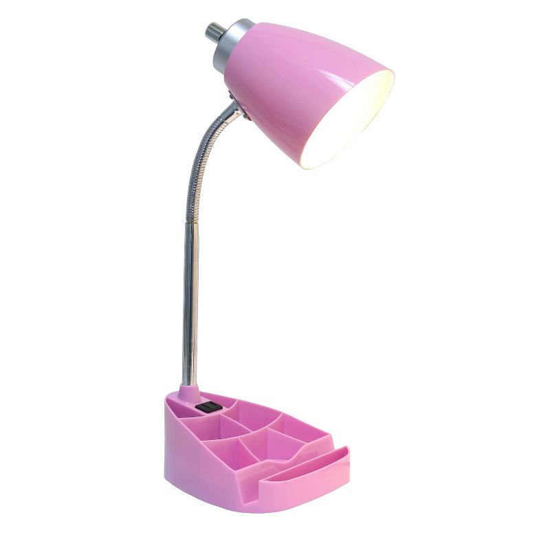 Creekwood Home Sleek Essentials 18.5" Flexible Desk Lamp with Charging Outlet and Storage Pink